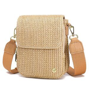 1364 Faux Straw Crossbody Bags Small Summer Purse RFID Woven Phone Bag